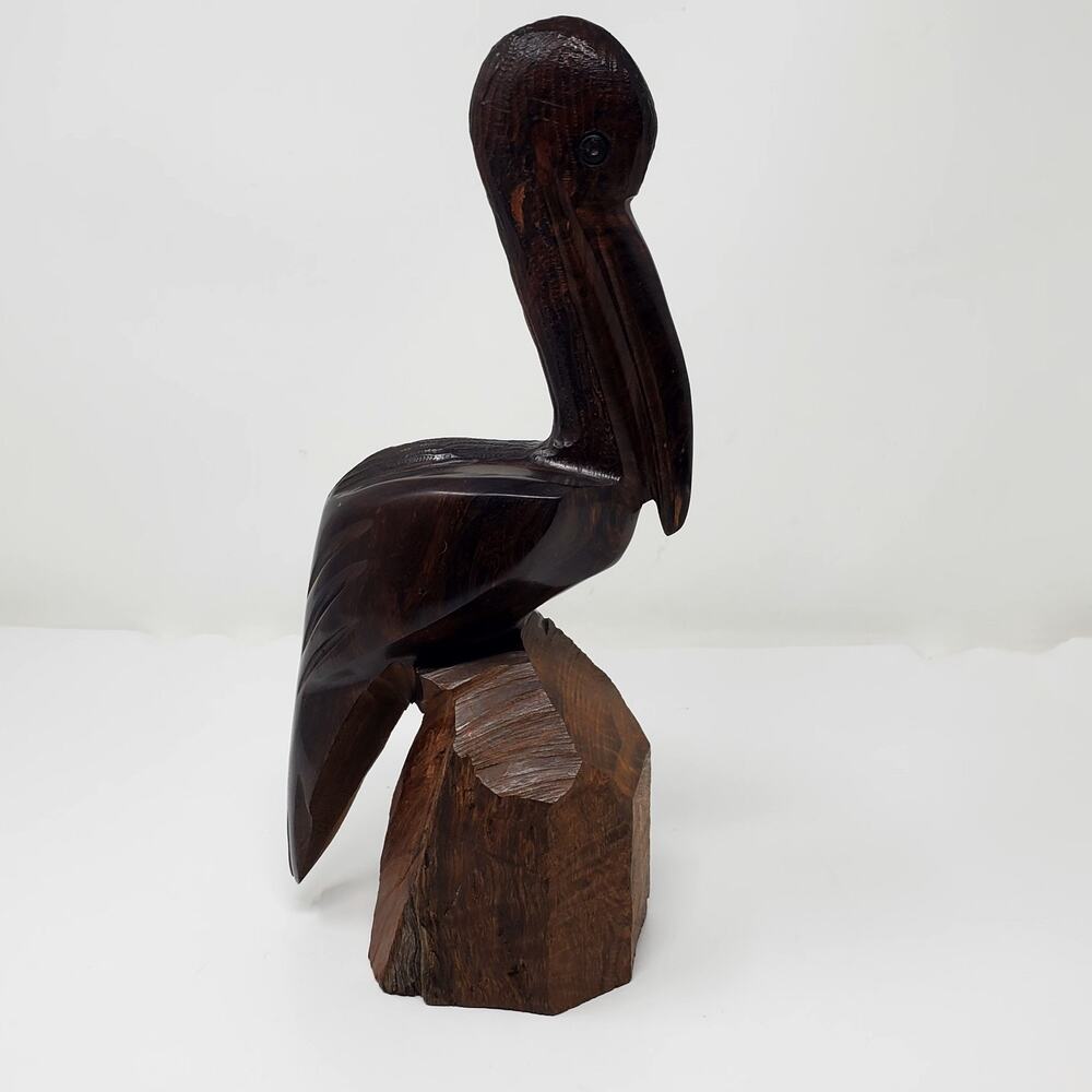 MCM Vintage Hand carved Ironwood Pelican about 12" Tall Wooden Art Bird Excellen